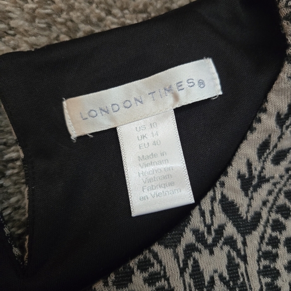 London Times Black and Cream Patterned Unlined Dress Size 10 - Picture 2 of 6